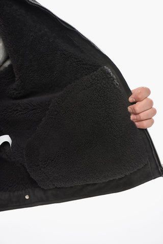 Giubbotto Shearling in Suede con Logo Ricamato