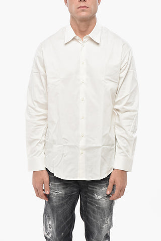 Camicia Dropped Shoulder in Popeline con Logo Ricamato