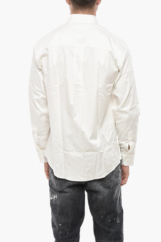Camicia Dropped Shoulder in Popeline con Logo Ricamato