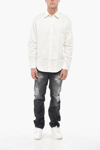 Camicia Dropped Shoulder in Popeline con Logo Ricamato