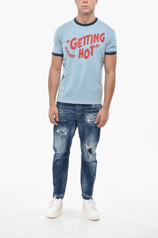 T-Shirt mit Rundhalsausschnitt GETTING HOT mit Kontrastbesatz