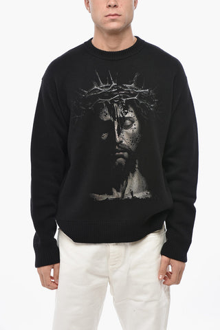 Crew Neck JESUS Cotton Blend Sweater