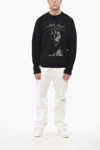 Crew Neck JESUS Cotton Blend Sweater