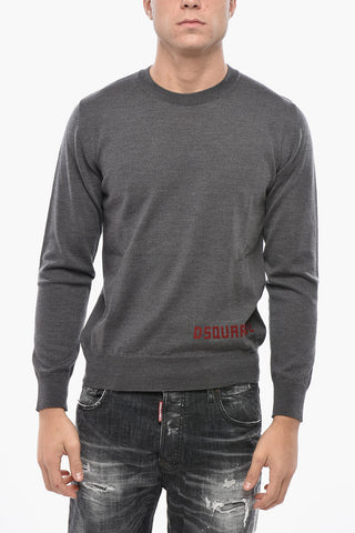 Pullover mit Rundhalsausschnitt aus Schurwolle mit geflocktem Logo