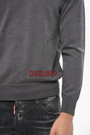 Maglia Girocollo in Lana Vergine con Logo Floccato