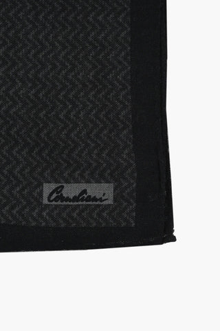 Two-Tone Wool and Silk Pocket Square with Chevron Pattern