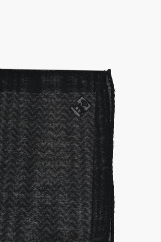 Two-Tone Wool and Silk Pocket Square with Chevron Pattern