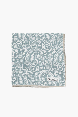 Linen and Silk Pocket Square with Paisley Pattern
