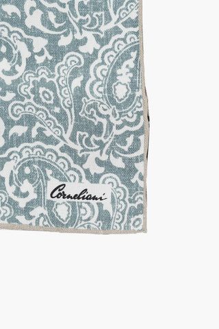 Linen and Silk Pocket Square with Paisley Pattern