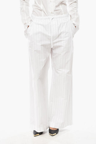 Pinstriped Cotton Straight-Fit Trousers with Drawstring Waist