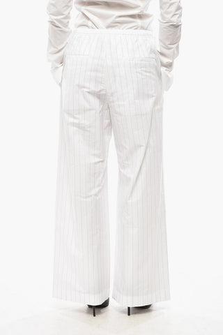 Pinstriped Cotton Straight-Fit Trousers with Drawstring Waist