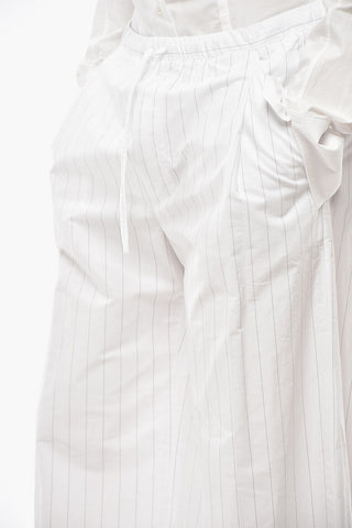 Pinstriped Cotton Straight-Fit Trousers with Drawstring Waist