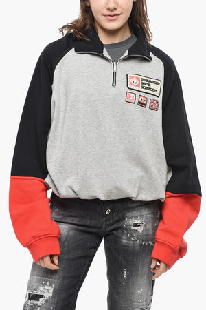 Felpa ATHLETIC FIT in Cotone Garzato con Mezza Zip