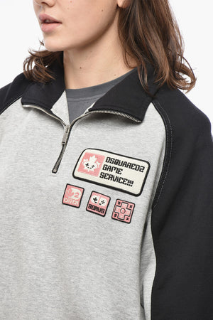 Felpa ATHLETIC FIT in Cotone Garzato con Mezza Zip