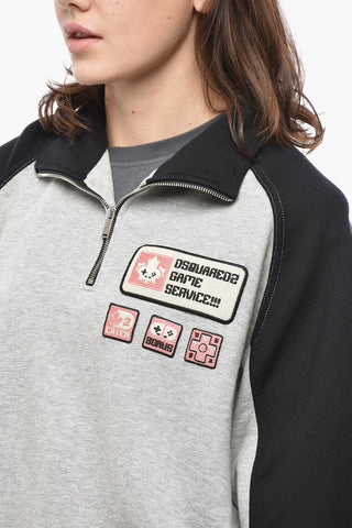 Sweatshirt ATHLETIC FIT aus angerauter Baumwolle mit Halbreißverschluss
