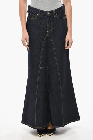 Long Denim Skirt with Visible Seams