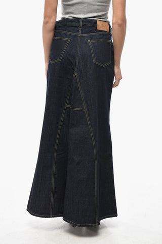 Long Denim Skirt with Visible Seams