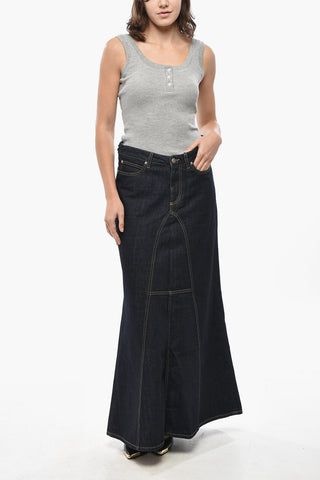 Long Denim Skirt with Visible Seams