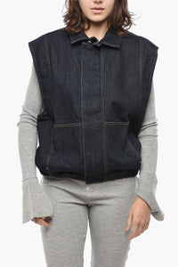Denim-Weste Dunkle Waschung mit Verdeckter Knopfleiste