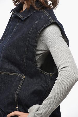 다크 워시 데님 베스트 숨김 단추 여밈