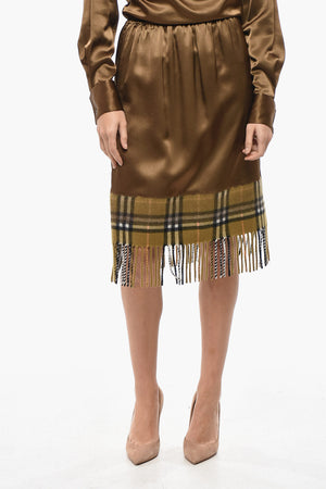 Satin Midi Skirt with Scarf Detail in Tartan Pattern