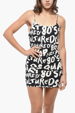 Stretch Viscose Slip Dress With Monogram Pattern