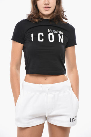면 크롭 핏 티셔츠 ICON