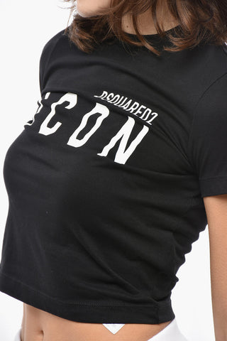 면 크롭 핏 티셔츠 ICON