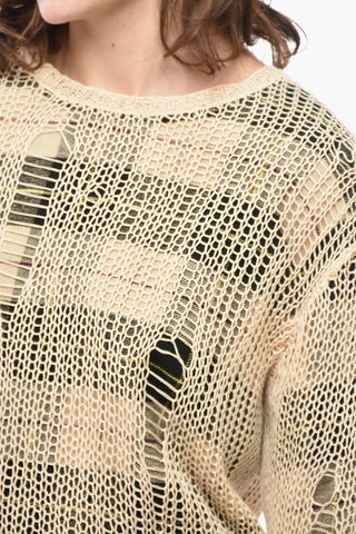Crew-Neck Distressed-Effect Sweater with Checked Interior