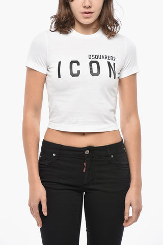 면 크롭 핏 티셔츠 ICON