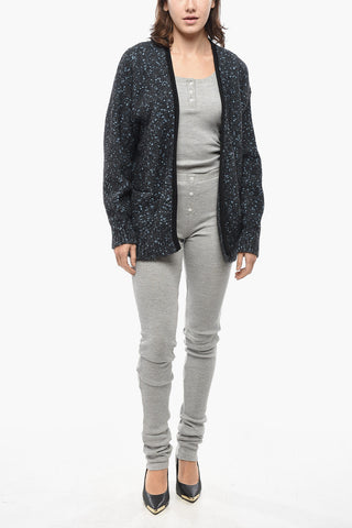 Open-Front Wool Blend Mélange Cardigan