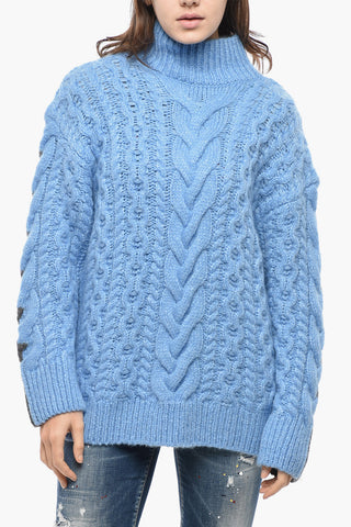 Two-Tone Cable-Knit Oversized Sweater