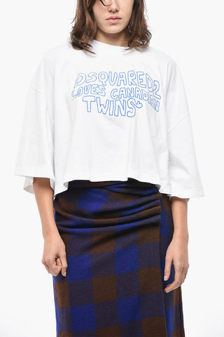 T-Shirt mit Rundhalsausschnitt Cropped Fit mit Kontrastdruck