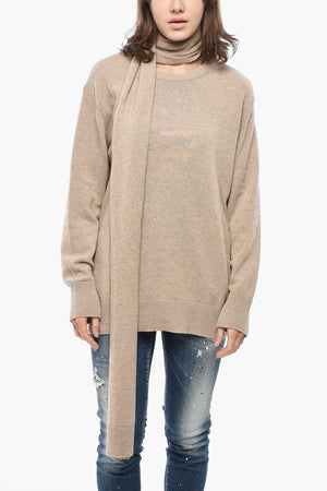 Rundhalspullover Aus Mischkaschmir Mit Integriertem Schal