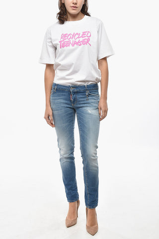 Jeans JENNIFER aus Stretch-Denim mit silbernem Monogramm 14cm