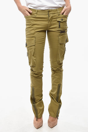 Stretch-Cotton Flared Cargo Trousers with Ankle Zip