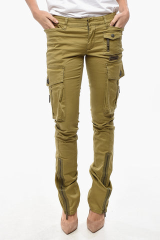 Stretch-Cotton Flared Cargo Trousers with Ankle Zip