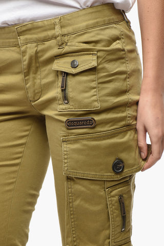 Stretch-Cotton Flared Cargo Trousers with Ankle Zip