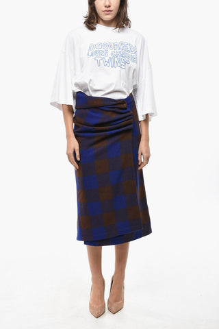 Virgin Wool Checked Wrap Skirt