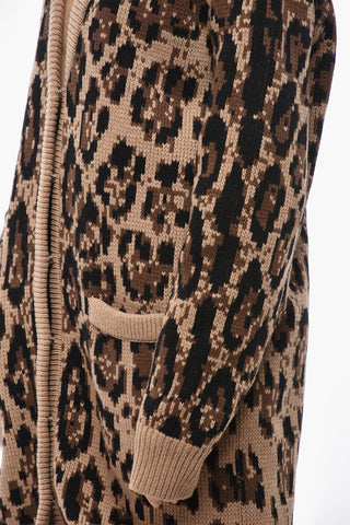 Mixed Cashmere Animal-Print Cardigan With V-Neck