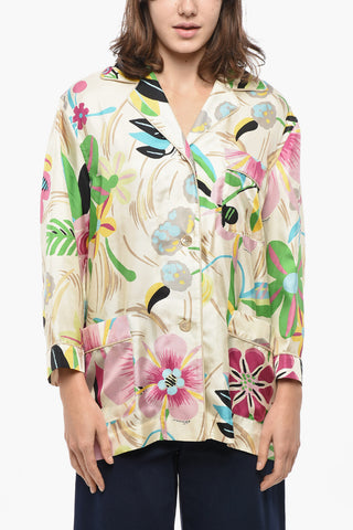Silk Oversized Shirt with Floral Motif