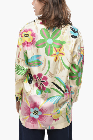 Silk Oversized Shirt with Floral Motif