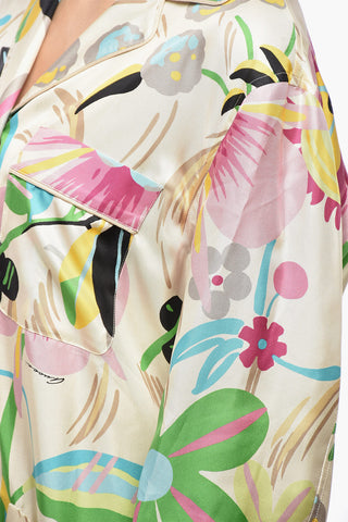 Silk Oversized Shirt with Floral Motif