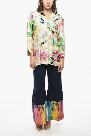 Silk Oversized Shirt with Floral Motif