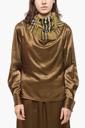 Satin Blouse with Scarf Detail in Tartan Pattern