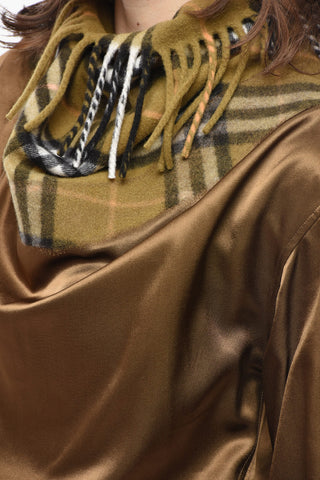 Satin Blouse with Scarf Detail in Tartan Pattern