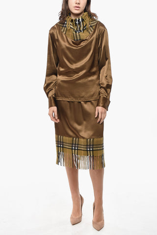 Satin Blouse with Scarf Detail in Tartan Pattern