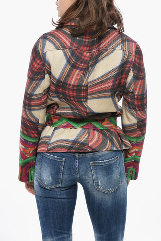 Overshirt Aus Wollmischung Mit Muster, Zwei Taschen Und Gürtel