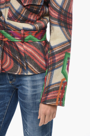 Overshirt Aus Wollmischung Mit Muster, Zwei Taschen Und Gürtel