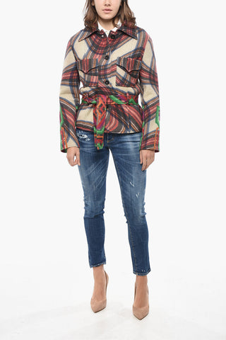Overshirt Aus Wollmischung Mit Muster, Zwei Taschen Und Gürtel